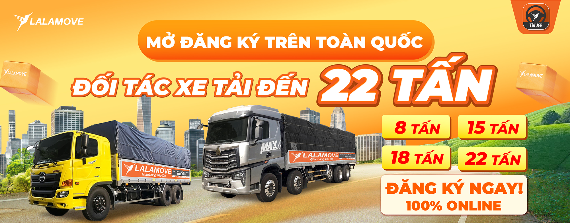 Đăng ký Đối tác Tài xe tải đến 22 tấn