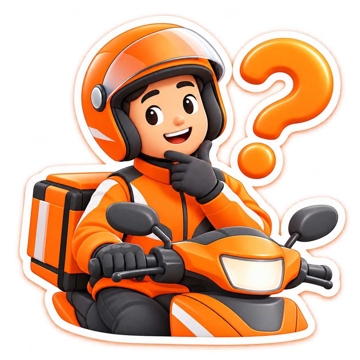 Adesivo FAQ com entregador sorridente
