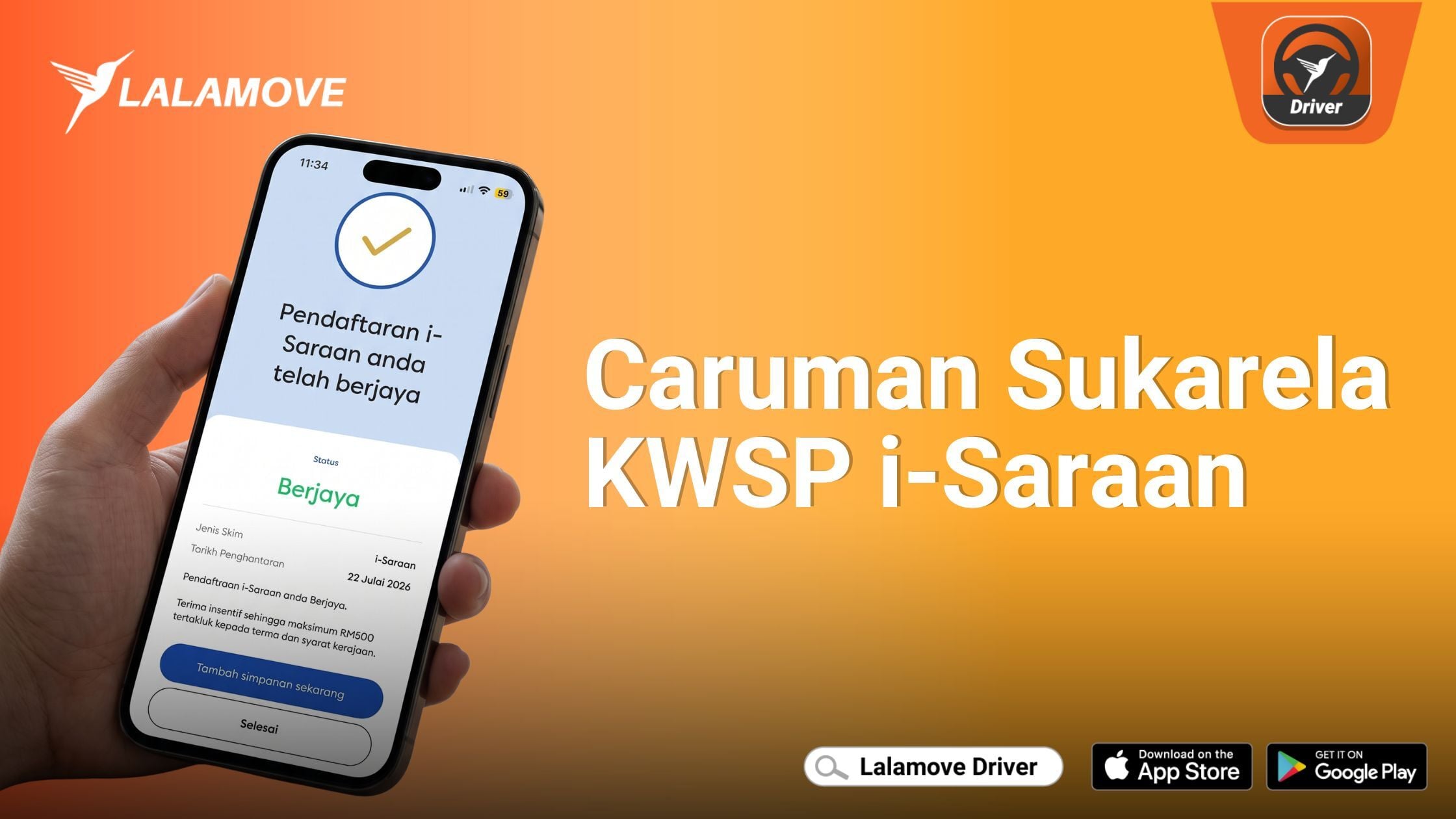 Caruman Sukarela KWSP i-Saraan Untuk Rakan Pemandu Lalamove
